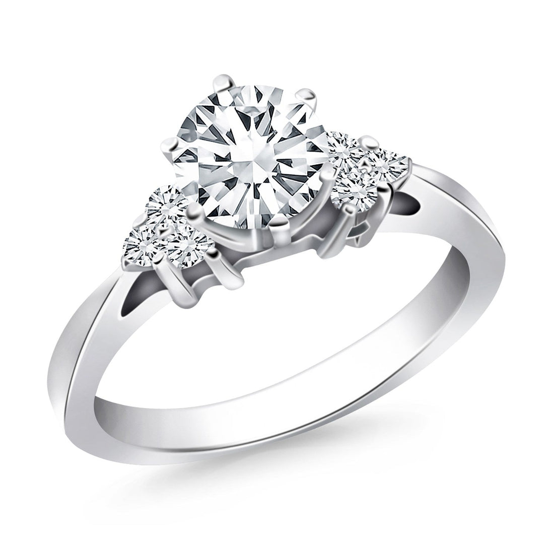 14k White Gold Cathedral Engagement Ring with Side Diamond Clusters - Coolpeacock