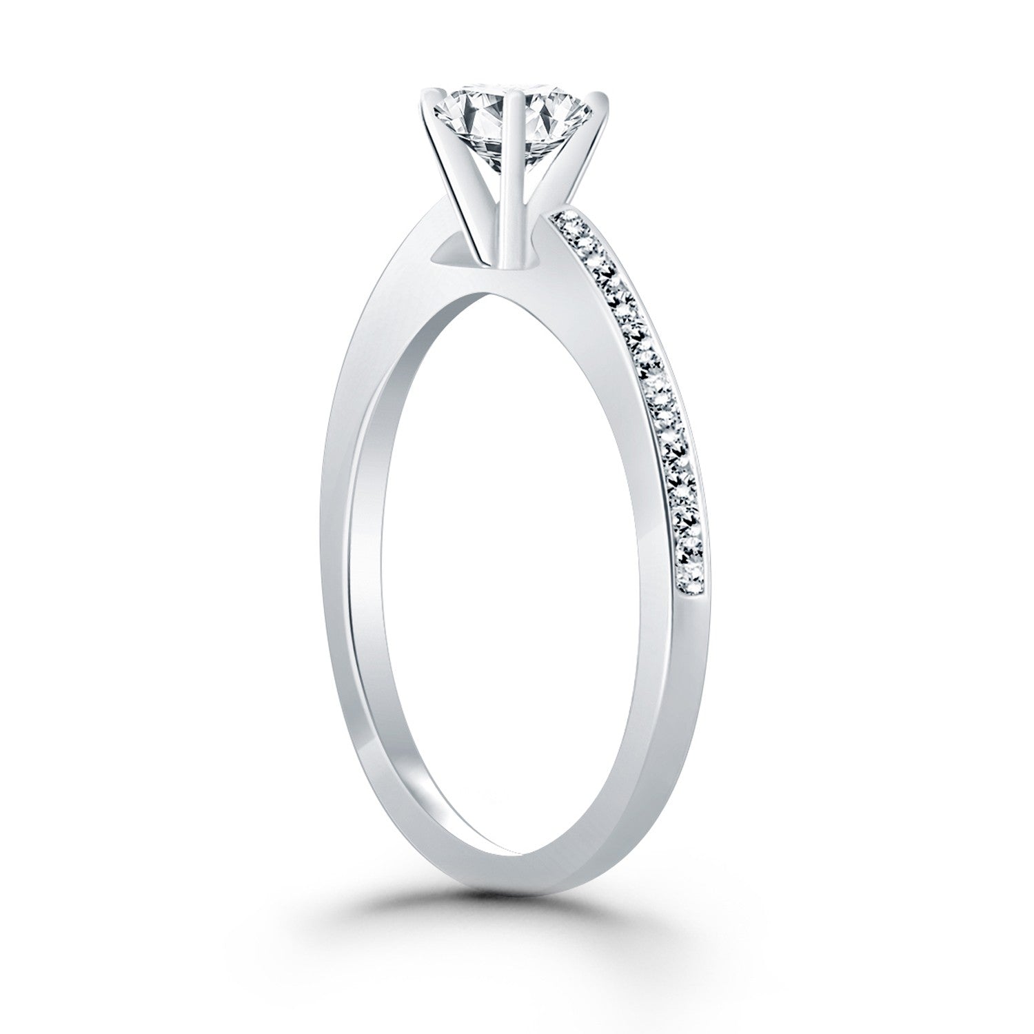 14k White Gold Channel Set Cathedral Engagement Ring - Coolpeacock