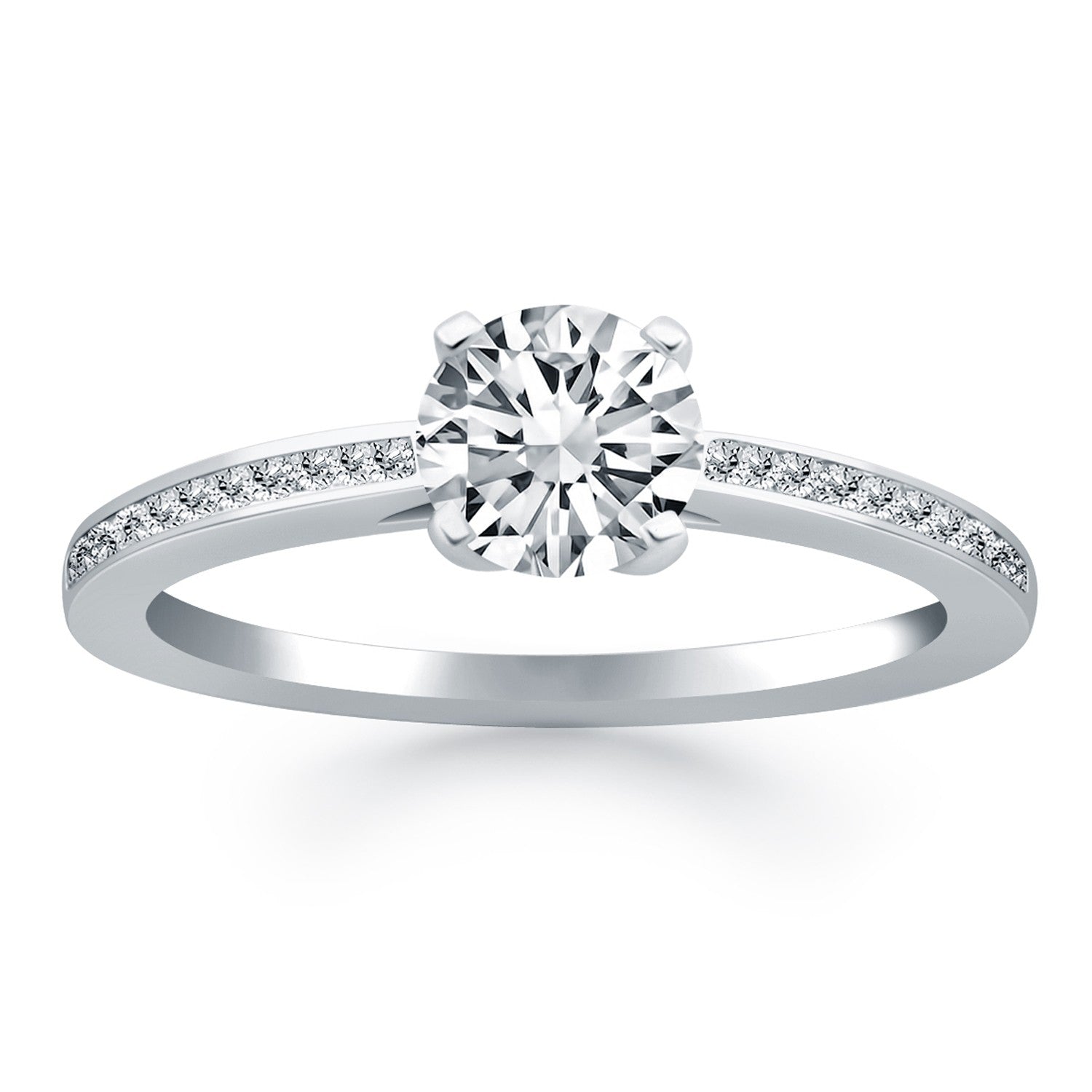 14k White Gold Channel Set Cathedral Engagement Ring - Coolpeacock