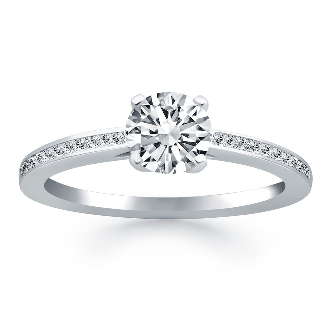 14k White Gold Channel Set Cathedral Engagement Ring - Coolpeacock