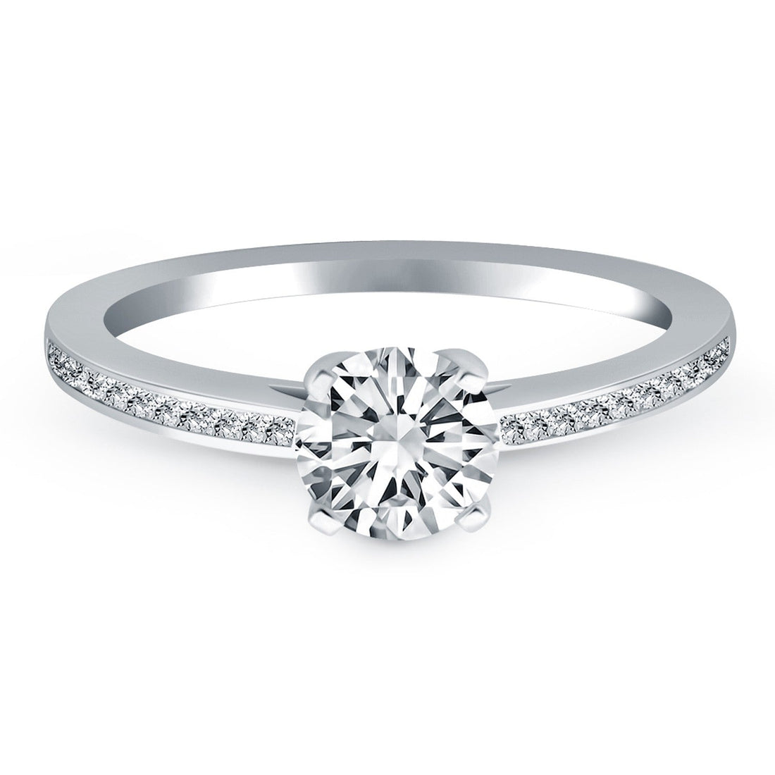 14k White Gold Channel Set Cathedral Engagement Ring - Coolpeacock