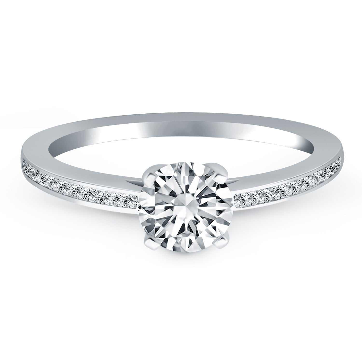 14k White Gold Channel Set Cathedral Engagement Ring - Coolpeacock