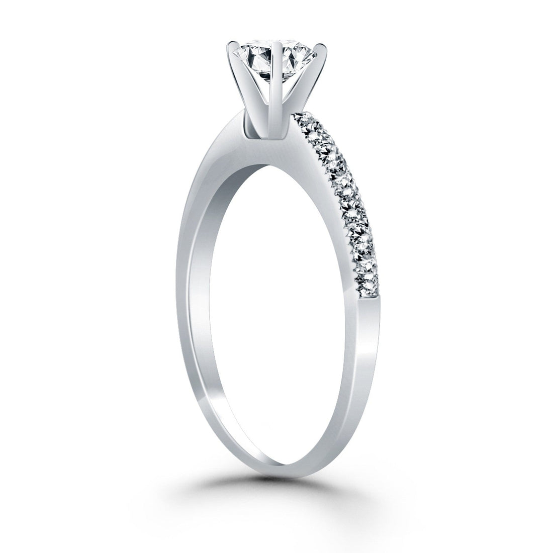 14k White Gold Classic Diamond Pave Solitaire Engagement Ring - Coolpeacock