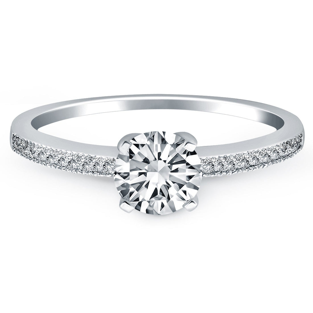 14k White Gold Classic Diamond Pave Solitaire Engagement Ring - Coolpeacock