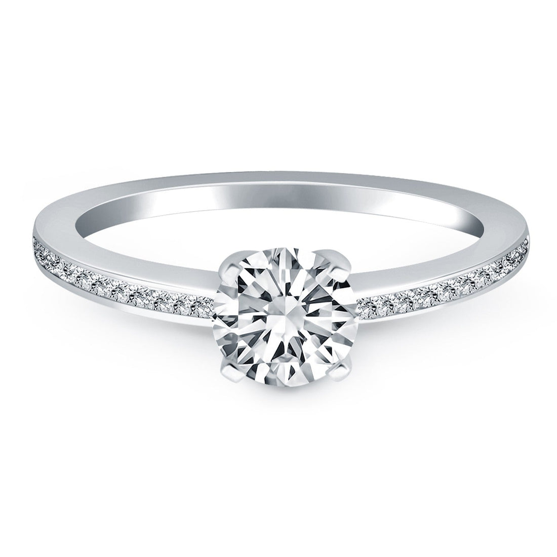 14k White Gold Classic Pave Diamond Band Engagement Ring - Coolpeacock