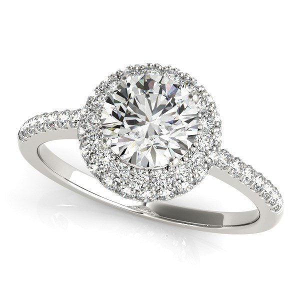 14k White Gold Classic Round Diamond Pave Design Engagement Ring (1 1/2 cttw) - Coolpeacock