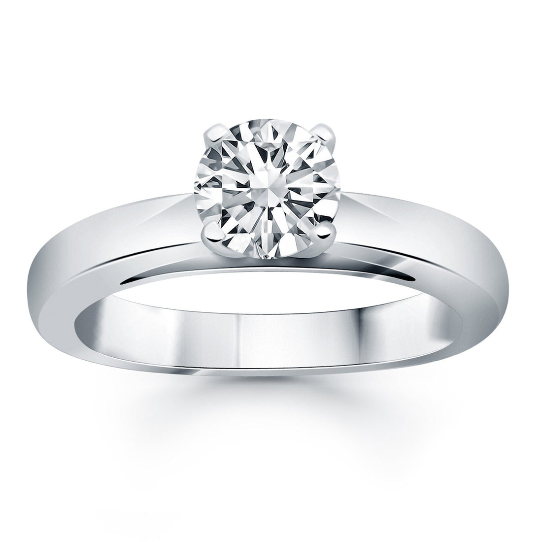 14k White Gold Classic Wide Band Cathedral Solitaire Engagement Ring - Coolpeacock