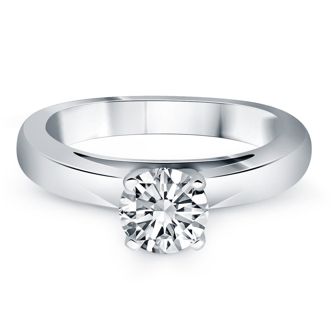 14k White Gold Classic Wide Band Cathedral Solitaire Engagement Ring - Coolpeacock