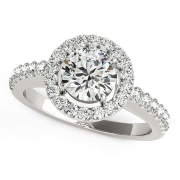 14k White Gold Classic with Pave Halo Diamond Engagement Ring (1 1/2 cttw) - Coolpeacock