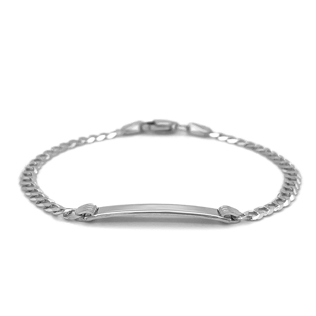 14k White Gold Curb Link Chain Polished Childrens ID Bracelet (3.00 mm) - Coolpeacock