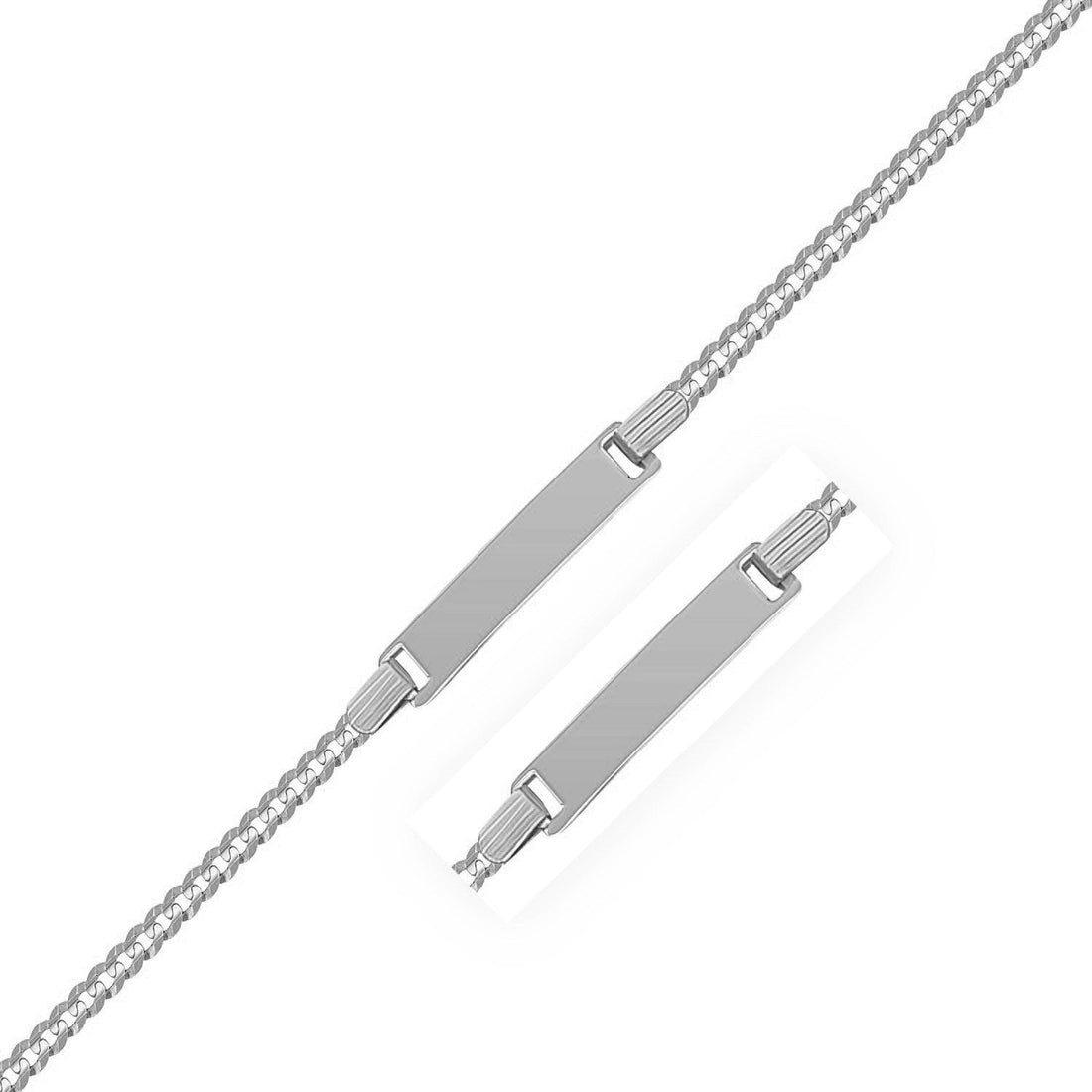 14k White Gold Curb Link Chain Polished Childrens ID Bracelet (3.00 mm) - Coolpeacock