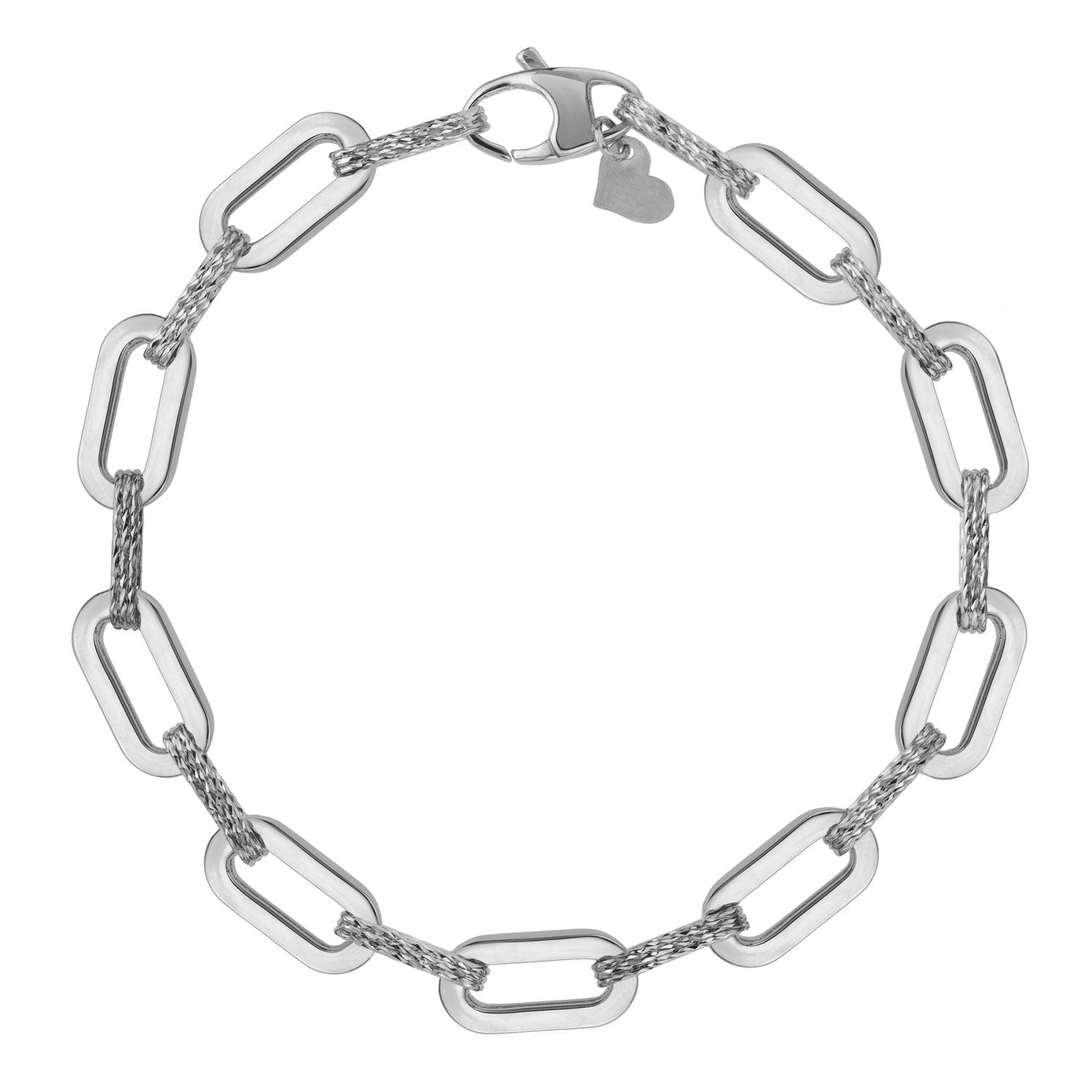 14k White Gold Diamante Paperclip Chain Bracelet (7.00 mm) - Coolpeacock