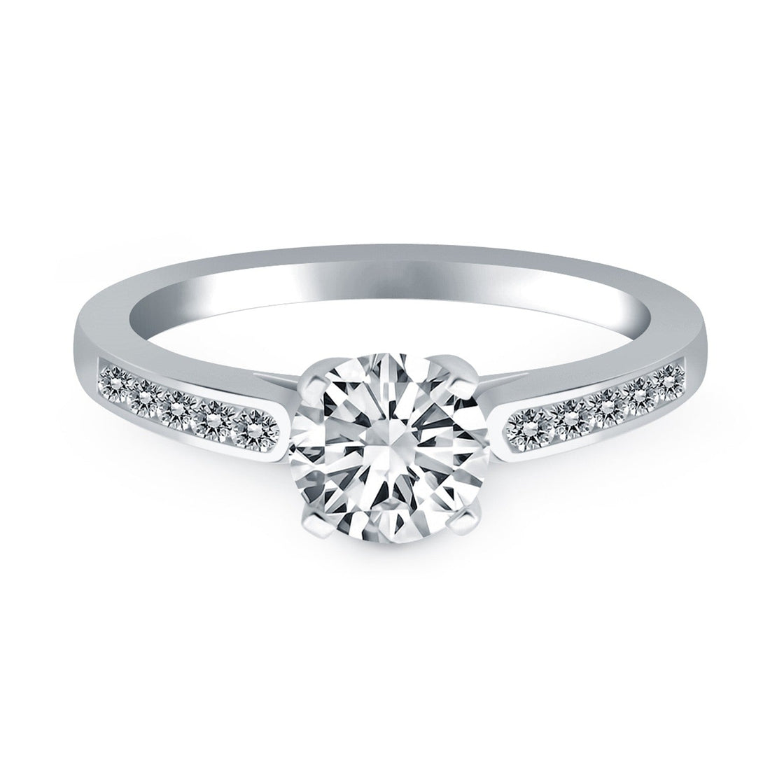 14k White Gold Diamond Channel Cathedral Engagement Ring - Coolpeacock