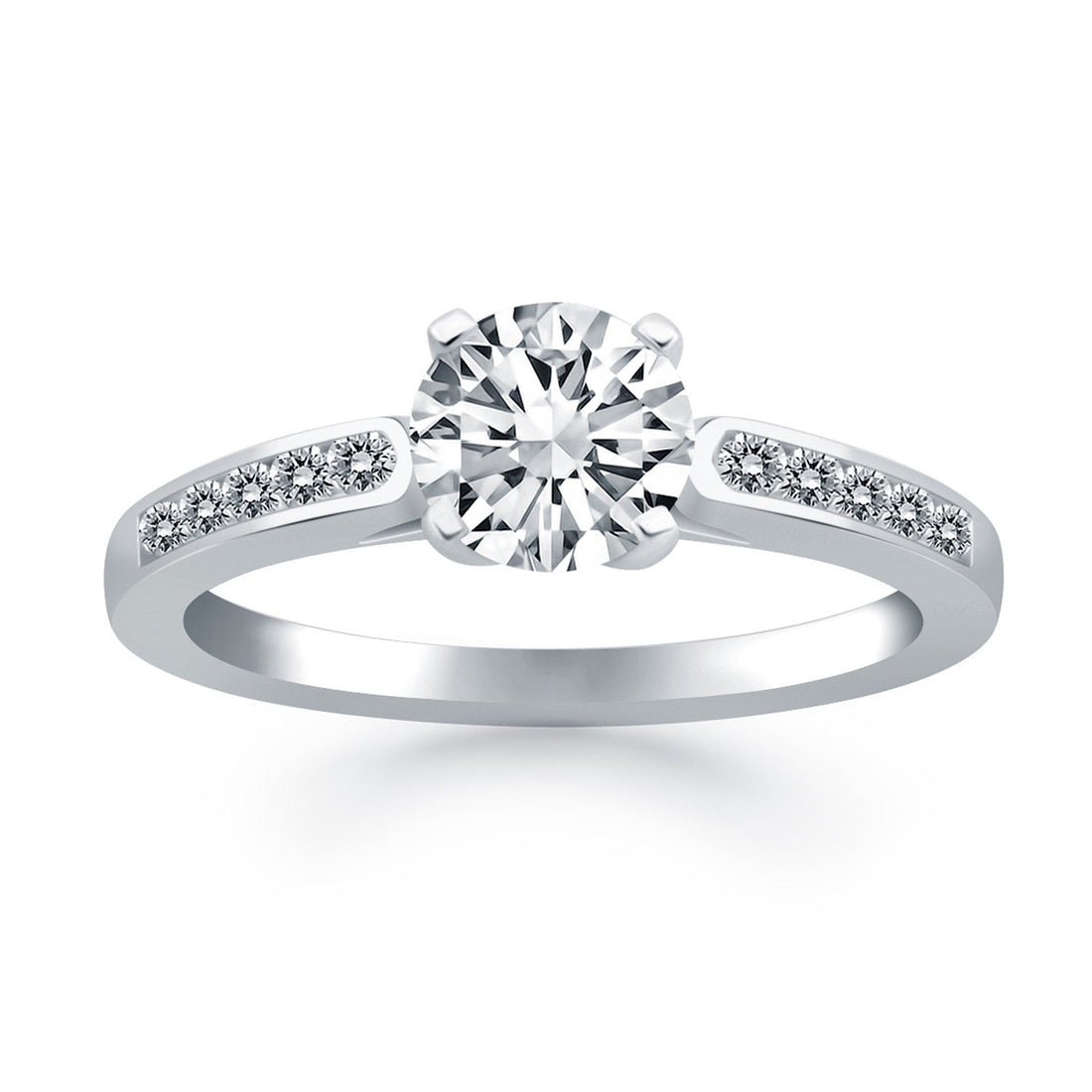 14k White Gold Diamond Channel Cathedral Engagement Ring - Coolpeacock