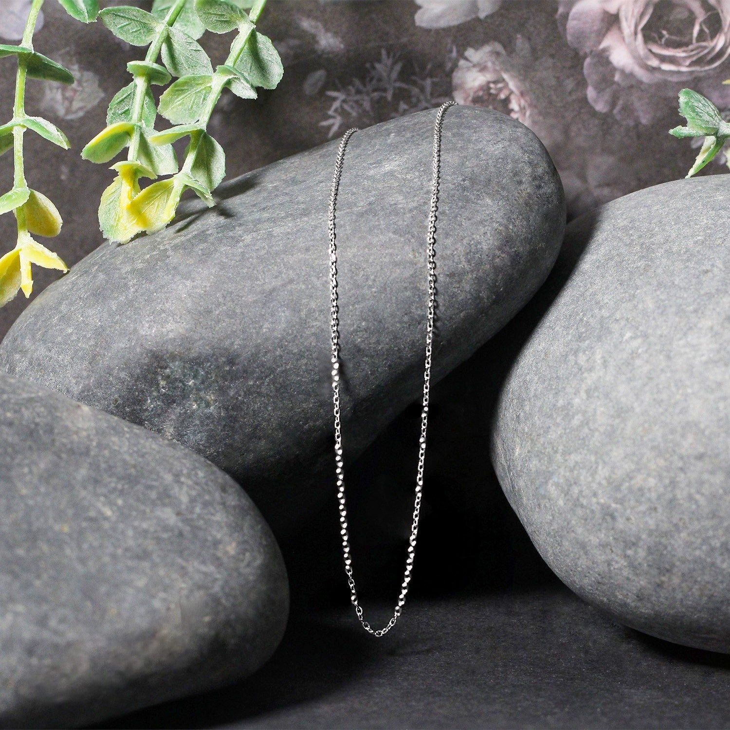 14k White Gold Diamond Cut Cable Link Chain (0.87 mm) - Coolpeacock
