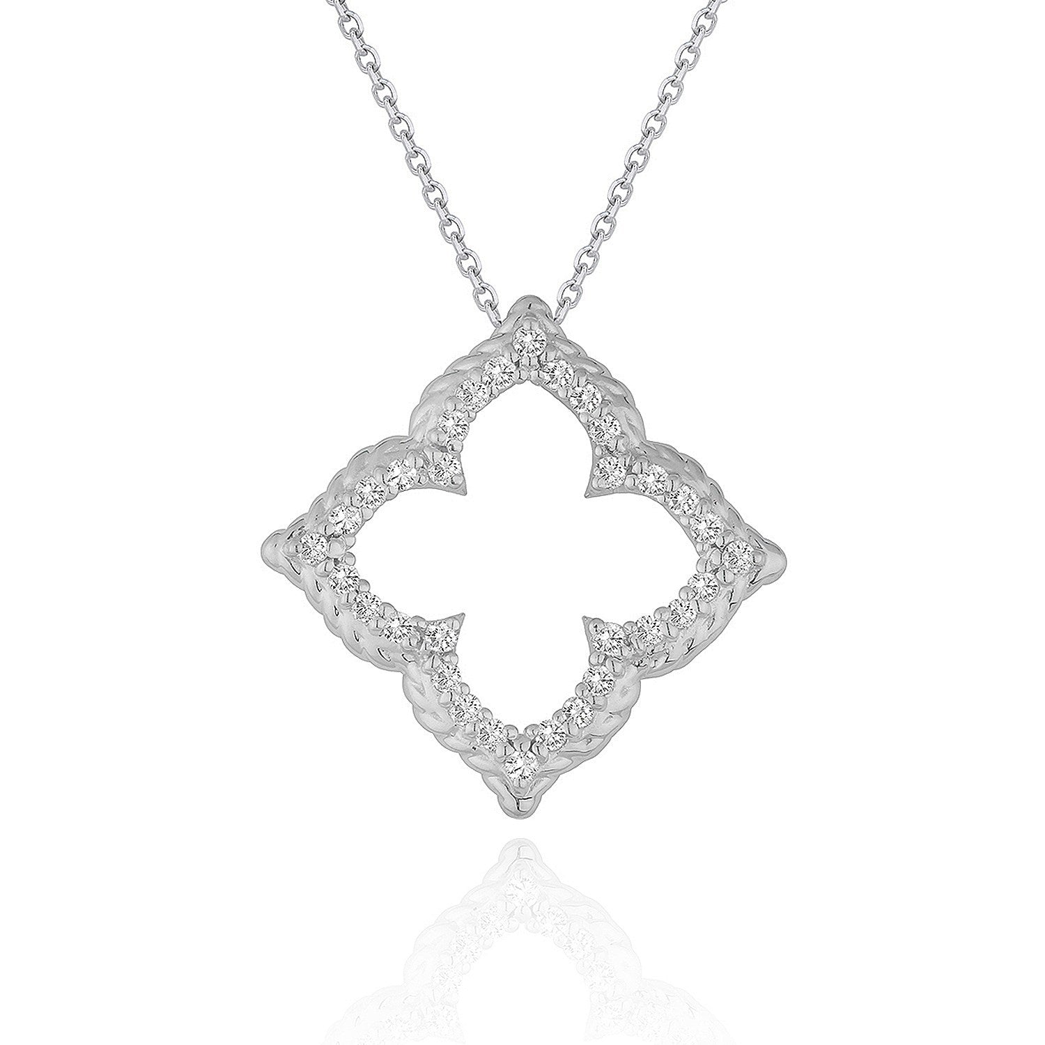 14k White Gold Diamond Cut - out Flower Pendant (1/3 cttw) - Coolpeacock