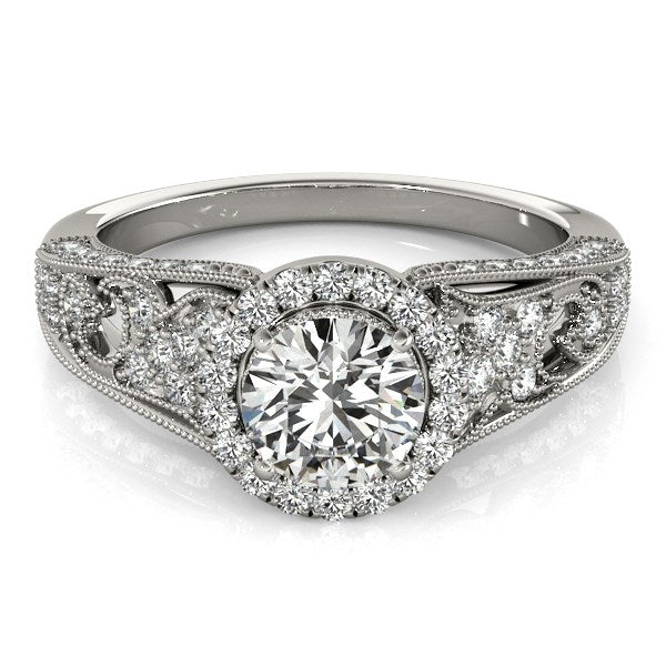 14k White Gold Diamond Engagement Ring with Baroque Shank Design (1 1/8 cttw) - Coolpeacock