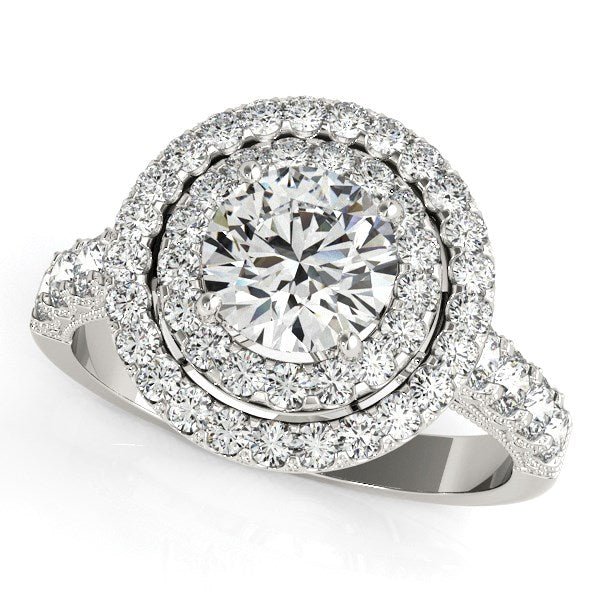 14k White Gold Diamond Engagement Ring with Double Pave Halo (2 5/8 cttw) - Coolpeacock