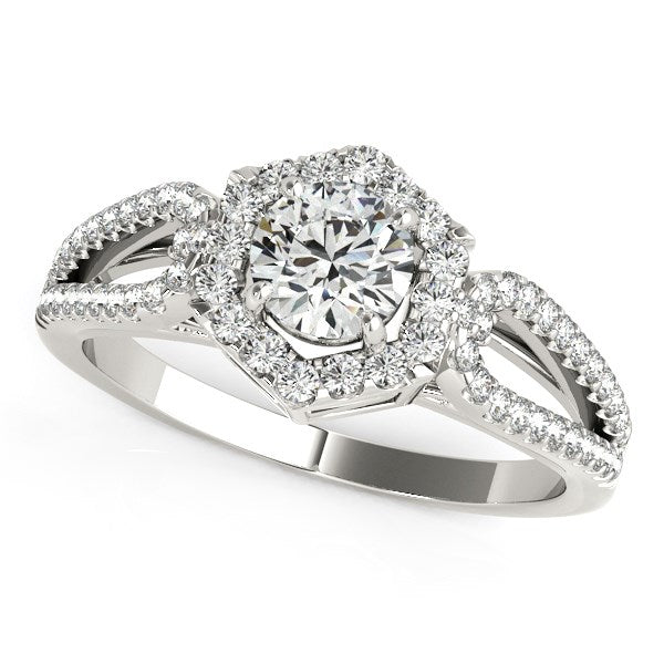 14k White Gold Diamond Engagement Ring with Hexagon Halo Border (7/8 cttw) - Coolpeacock