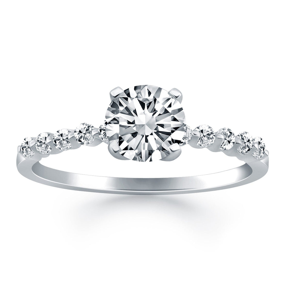 14k White Gold Diamond Engagement Ring with Shared Prong Diamond Accents - Coolpeacock