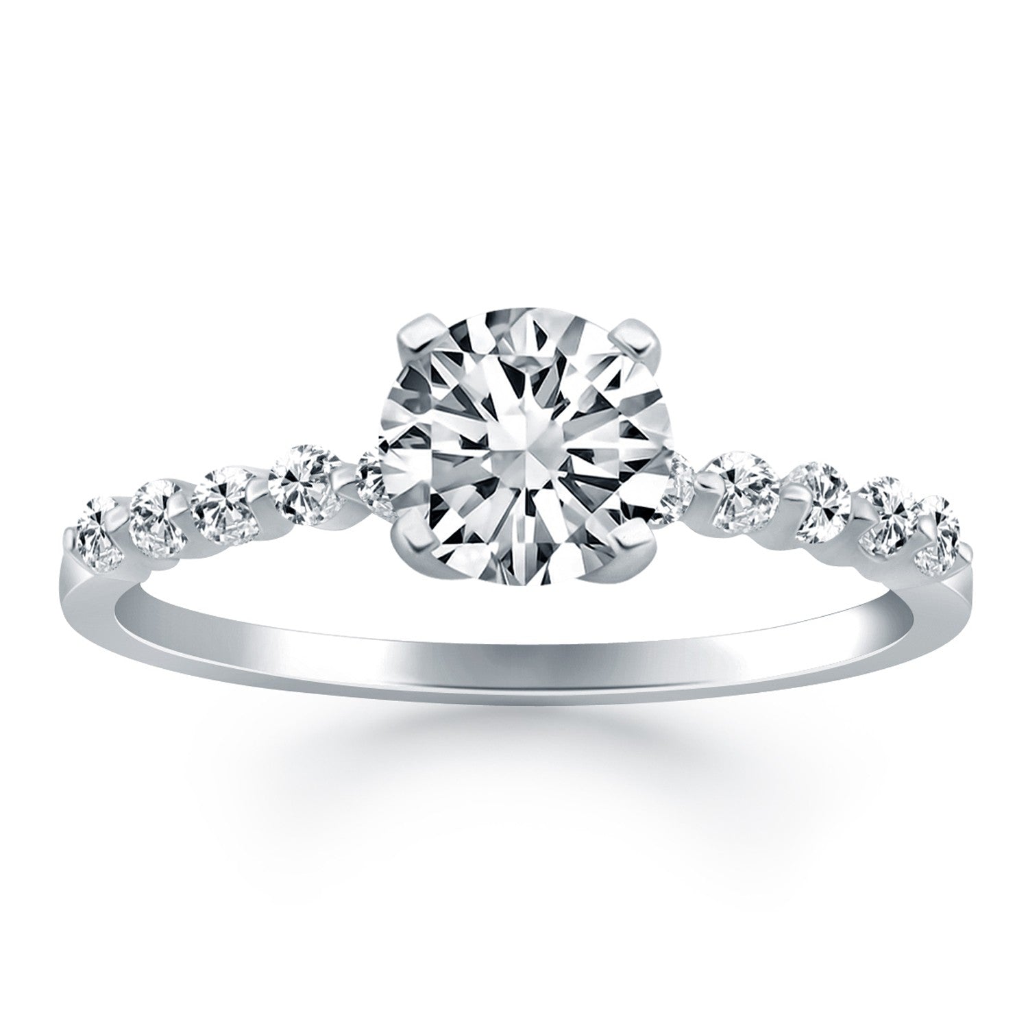 14k White Gold Diamond Engagement Ring with Shared Prong Diamond Accents - Coolpeacock