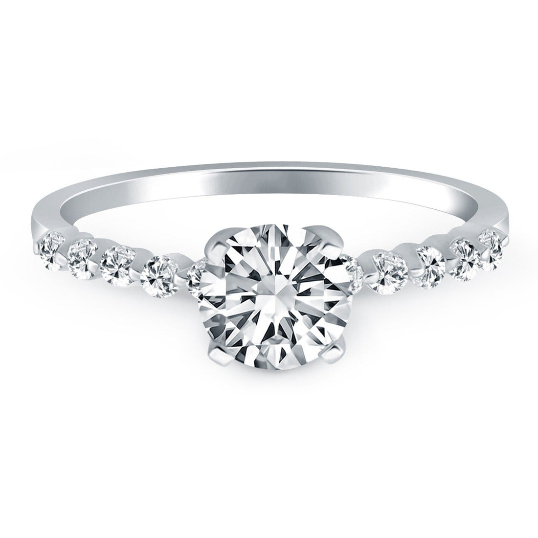 14k White Gold Diamond Engagement Ring with Shared Prong Diamond Accents - Coolpeacock