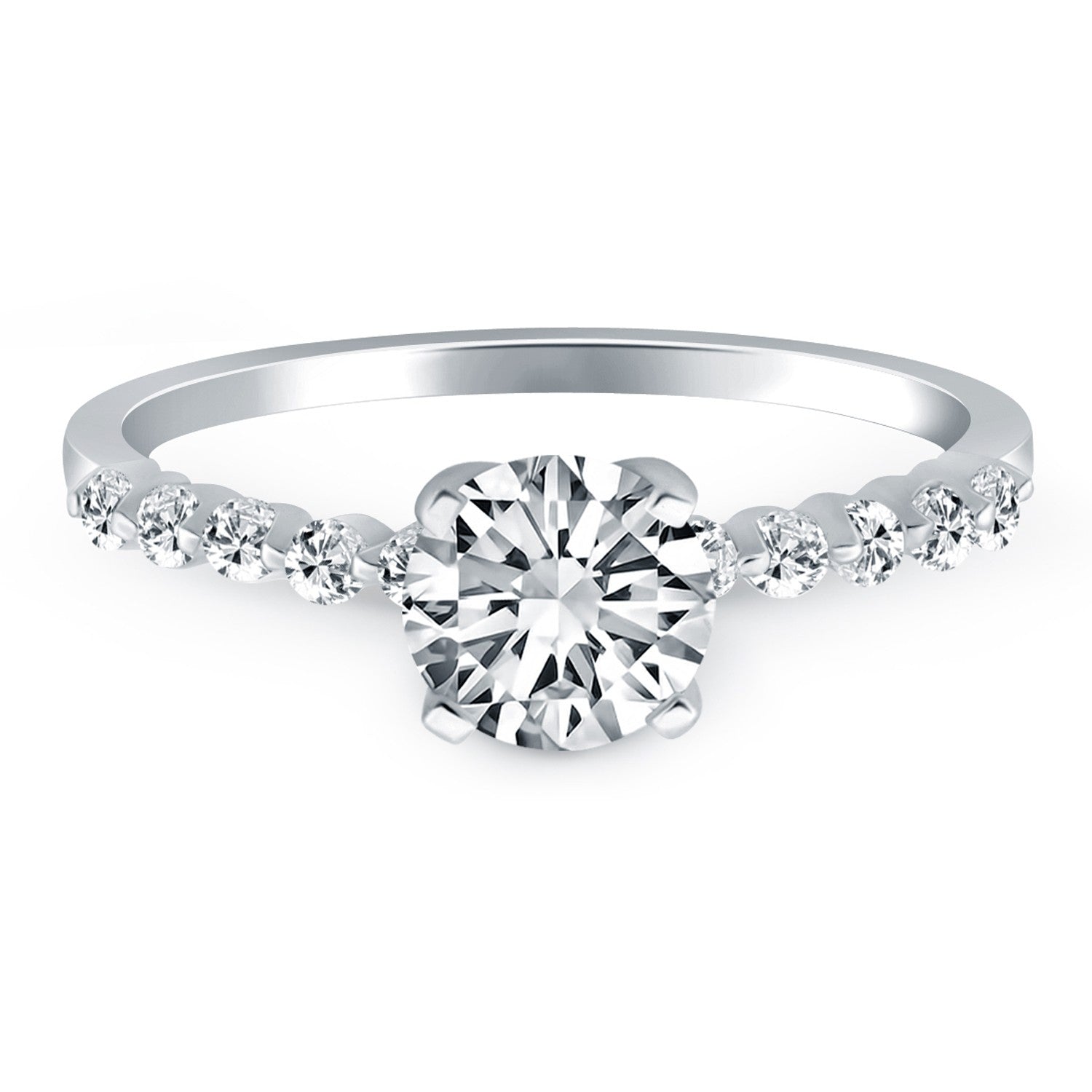 14k White Gold Diamond Engagement Ring with Shared Prong Diamond Accents - Coolpeacock