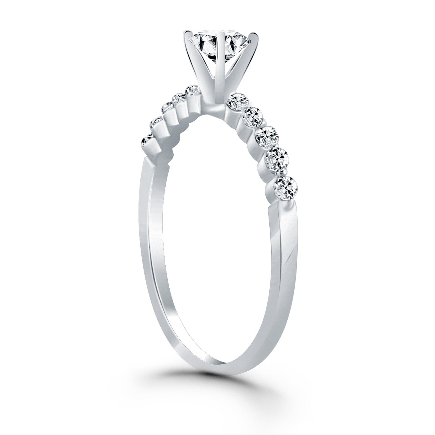 14k White Gold Diamond Engagement Ring with Shared Prong Diamond Accents - Coolpeacock