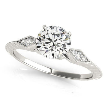 14k White Gold Diamond Engagement Ring with Side Clusters (1 1/8 cttw) - Coolpeacock