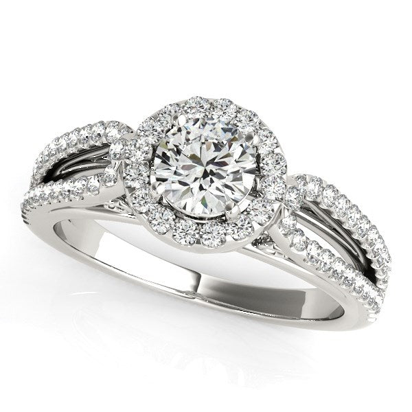 14k White Gold Diamond Engagement Ring with Teardrop Split Shank (7/8 cttw) - Coolpeacock