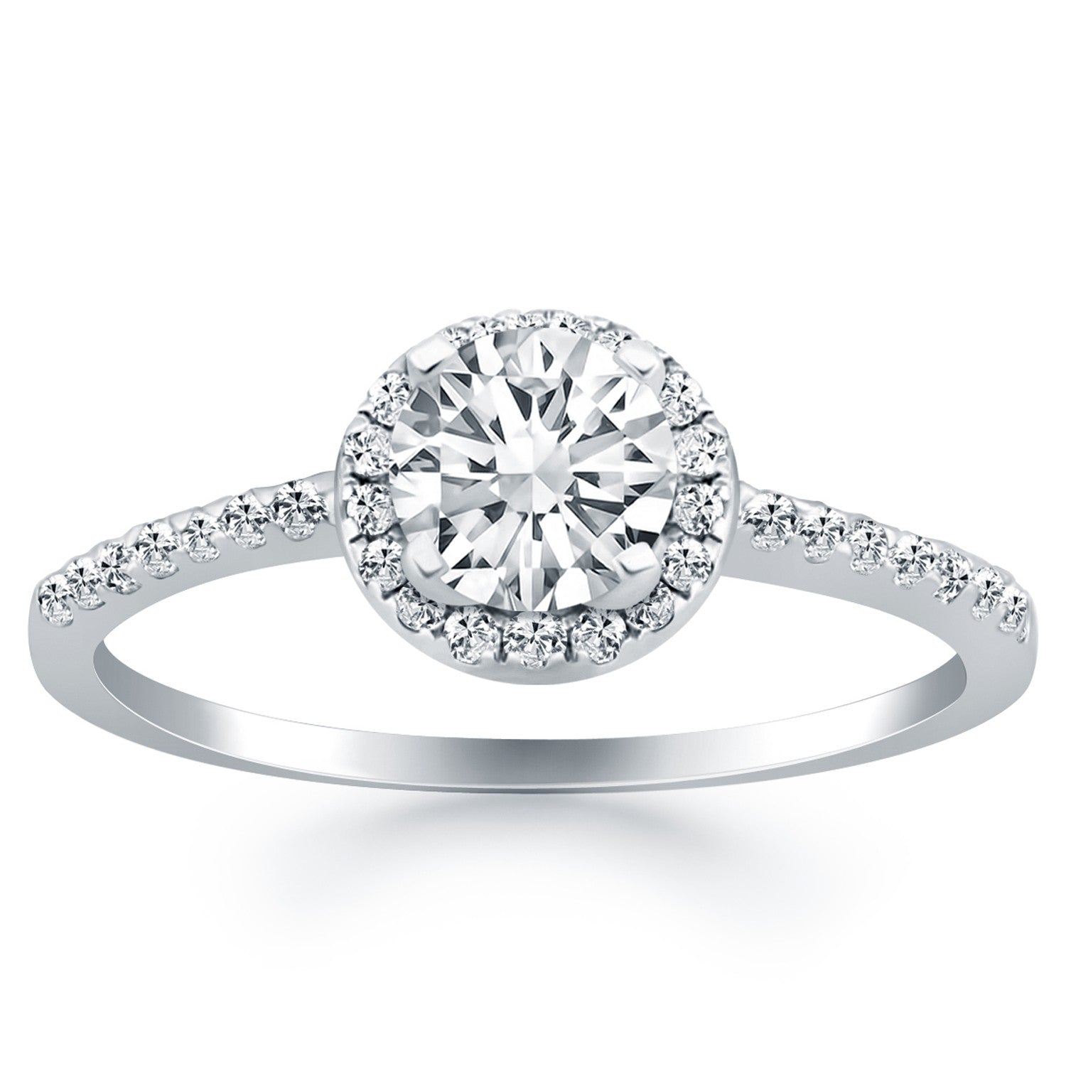 14k White Gold Diamond Halo Collar Engagement Ring - Coolpeacock