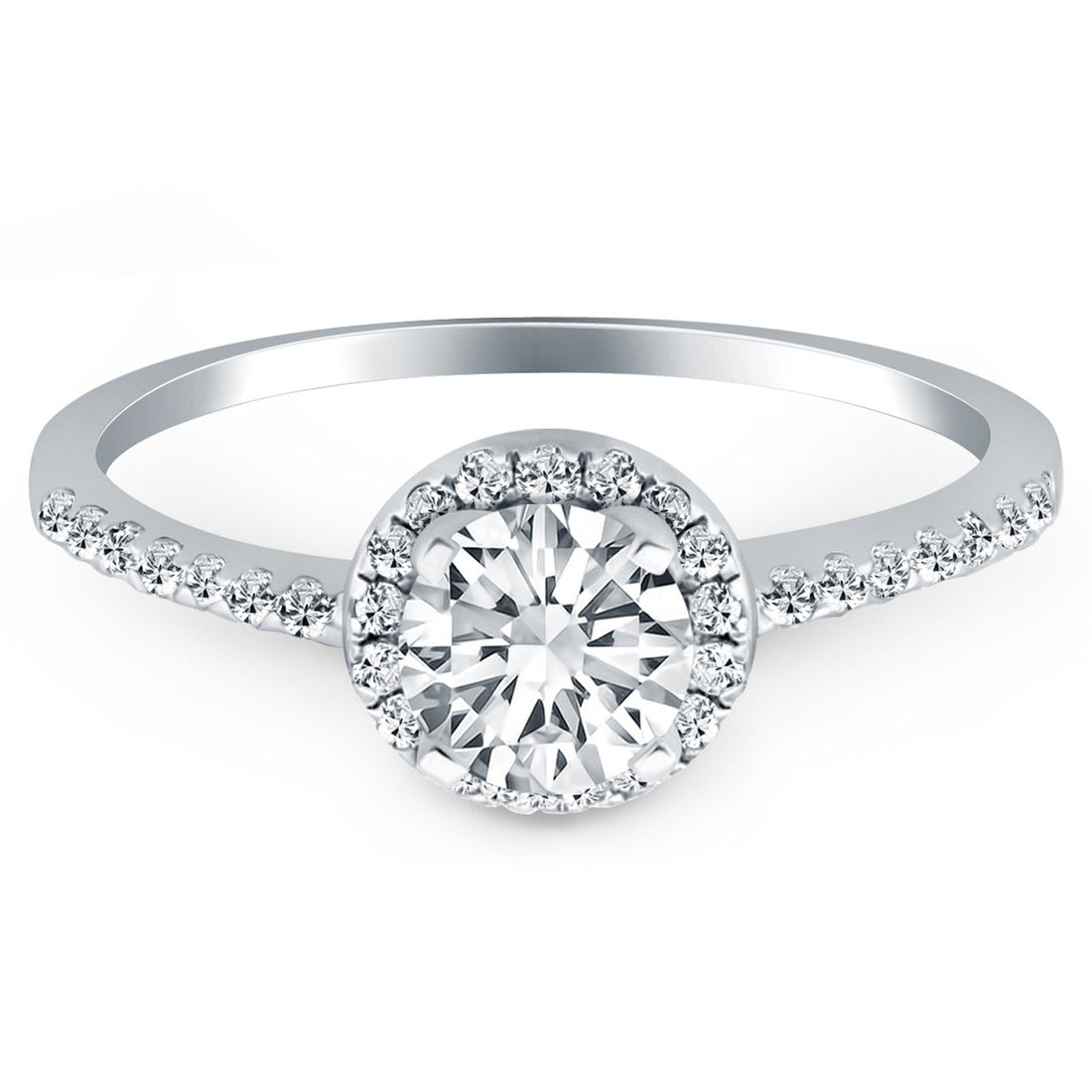 14k White Gold Diamond Halo Collar Engagement Ring - Coolpeacock