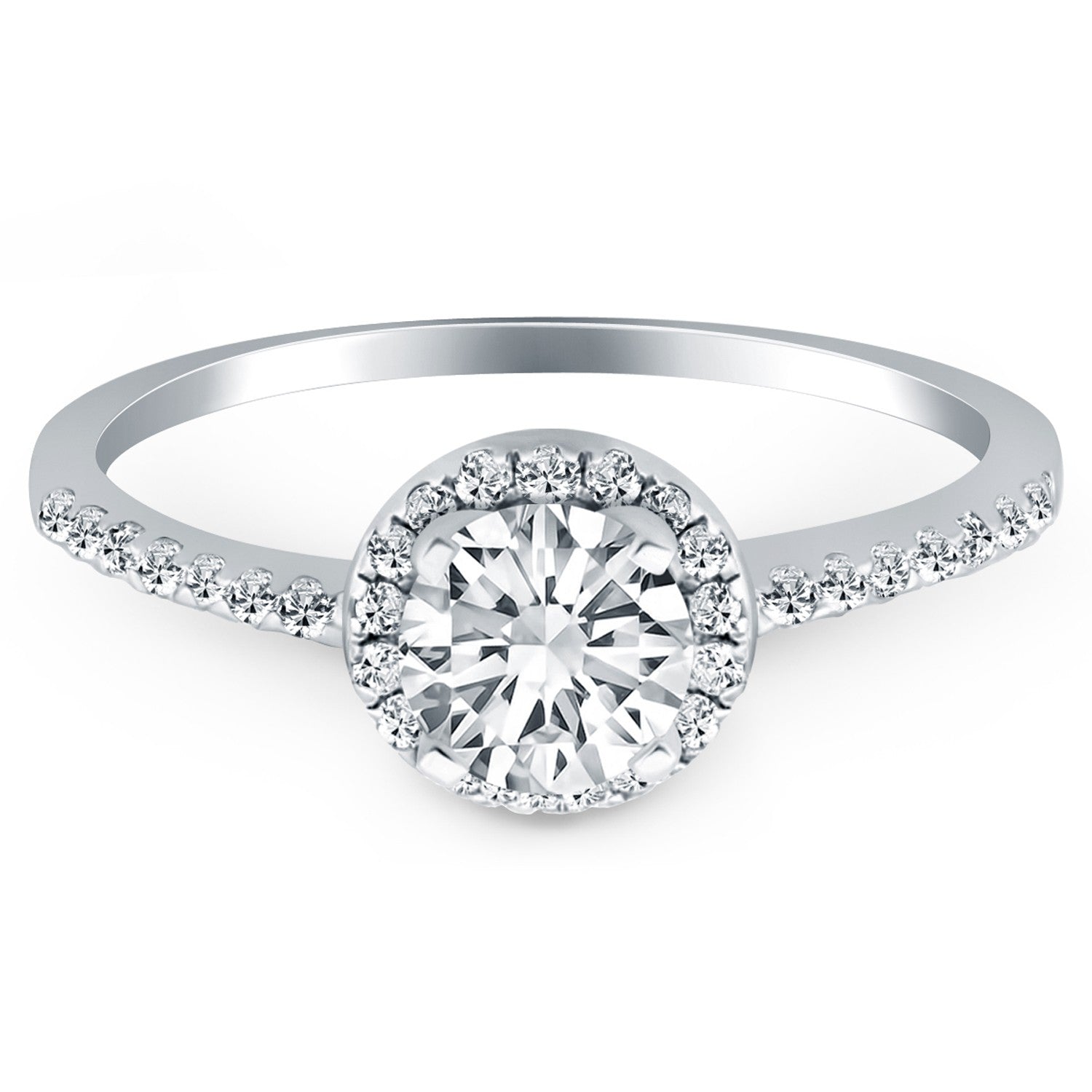14k White Gold Diamond Halo Collar Engagement Ring - Coolpeacock