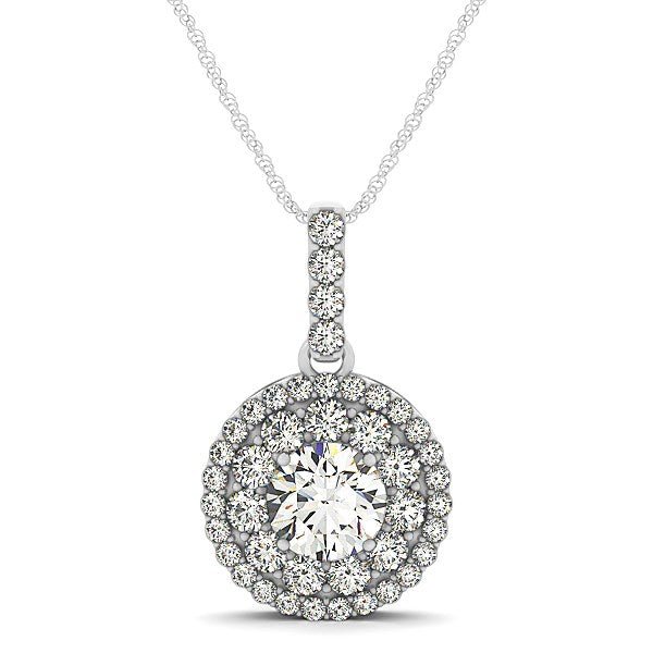 14k White Gold Diamond Halo Round Shape Pendant (1 1/4 cttw) - Coolpeacock
