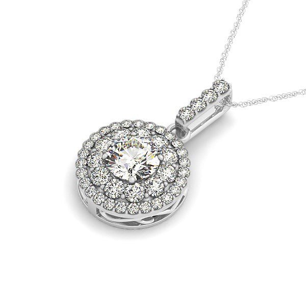14k White Gold Diamond Halo Round Shape Pendant (1 1/4 cttw) - Coolpeacock