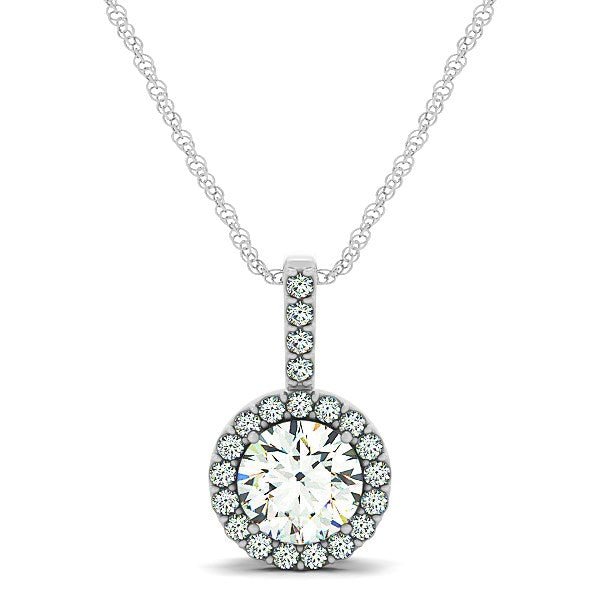 14k White Gold Diamond Halo Round Style Pendant (5/8 cttw) - Coolpeacock