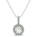 14k White Gold Diamond Halo Round Style Pendant (5/8 cttw) - Coolpeacock