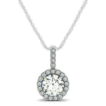 14k White Gold Diamond Halo Round Style Pendant (5/8 cttw) - Coolpeacock