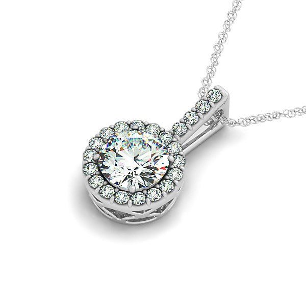 14k White Gold Diamond Halo Round Style Pendant (5/8 cttw) - Coolpeacock