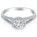 14k White Gold Diamond Halo Split Shank Engagement Ring - Coolpeacock