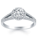 14k White Gold Diamond Halo Split Shank Engagement Ring - Coolpeacock