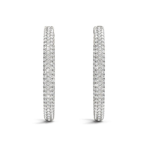 14k White Gold Diamond Hoop Double Sided Three Row Earrings (2 cttw) - Coolpeacock
