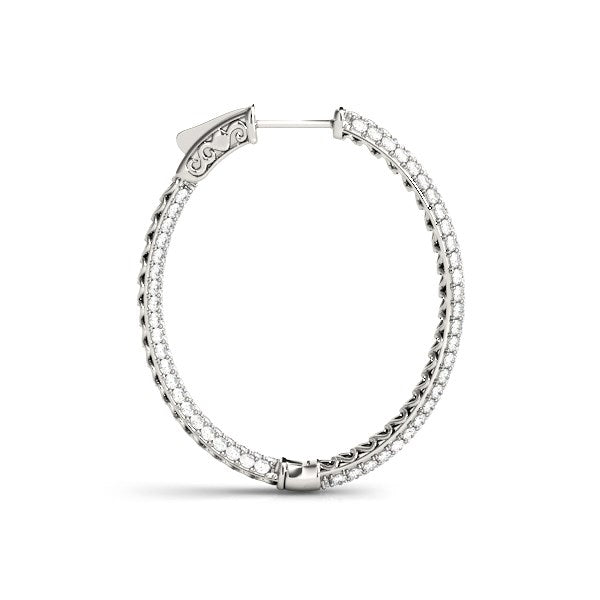 14k White Gold Diamond Hoop Double Sided Three Row Earrings (2 cttw) - Coolpeacock