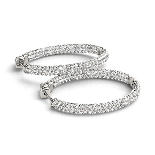 14k White Gold Diamond Hoop Double Sided Three Row Earrings (2 cttw) - Coolpeacock