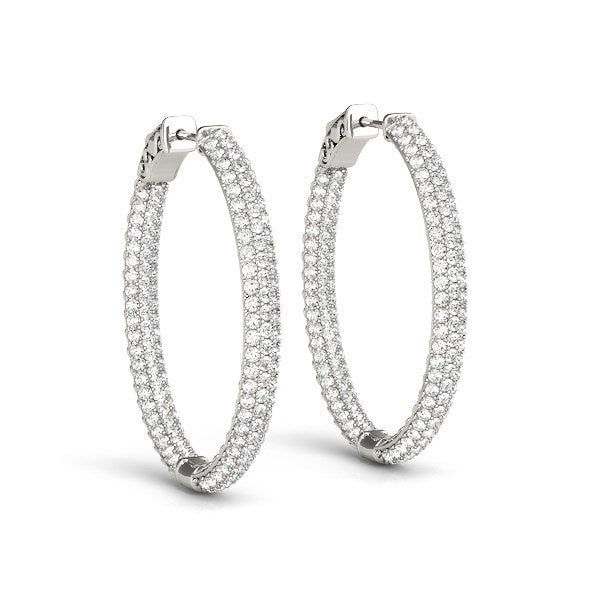 14k White Gold Diamond Hoop Double Sided Three Row Earrings (2 cttw) - Coolpeacock