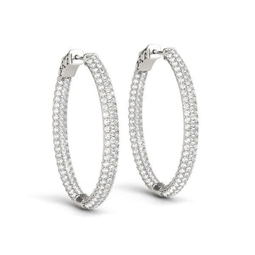 14k White Gold Diamond Hoop Double Sided Three Row Earrings (2 cttw) - Coolpeacock