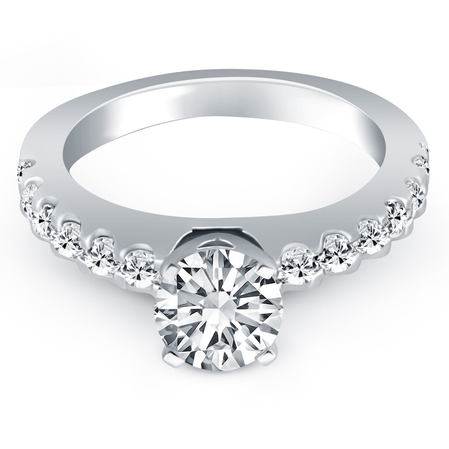 14k White Gold Diamond Micro Prong Cathedral Engagement Ring - Coolpeacock