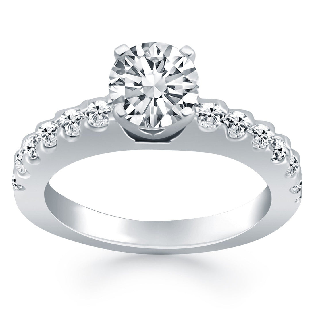 14k White Gold Diamond Micro Prong Cathedral Engagement Ring - Coolpeacock