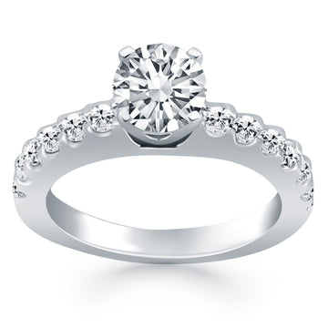 14k White Gold Diamond Micro Prong Cathedral Engagement Ring - Coolpeacock