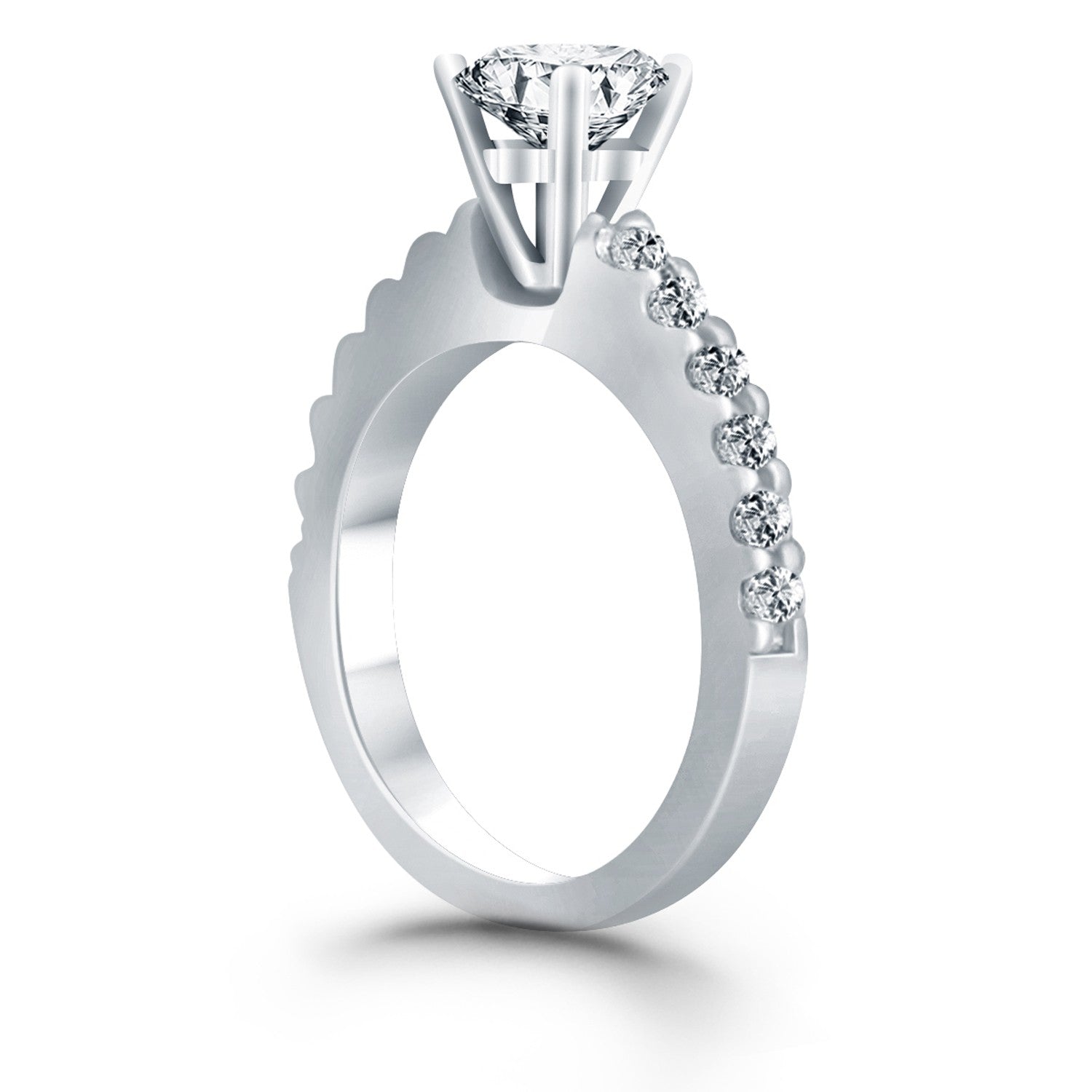 14k White Gold Diamond Micro Prong Cathedral Engagement Ring - Coolpeacock